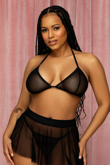 Parte superior de bikini triangular de malla negra